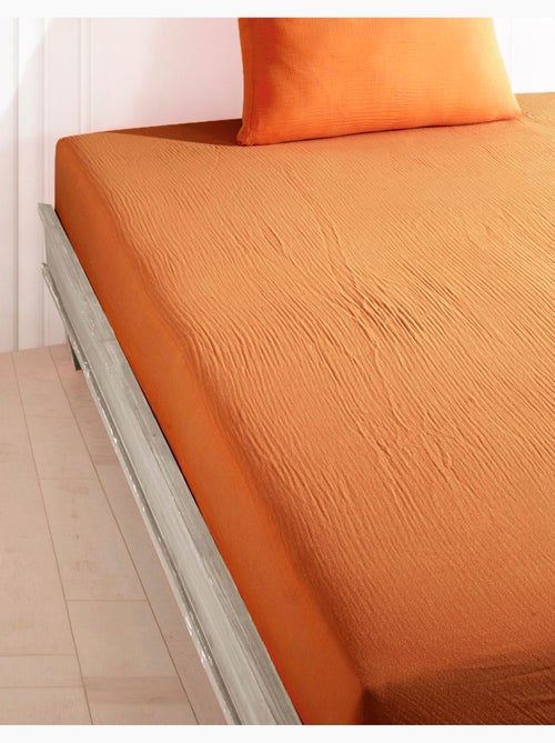 Drap housse gaze de coton ocre - Kiabi