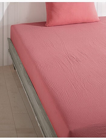 Drap housse gaze de coton pêche