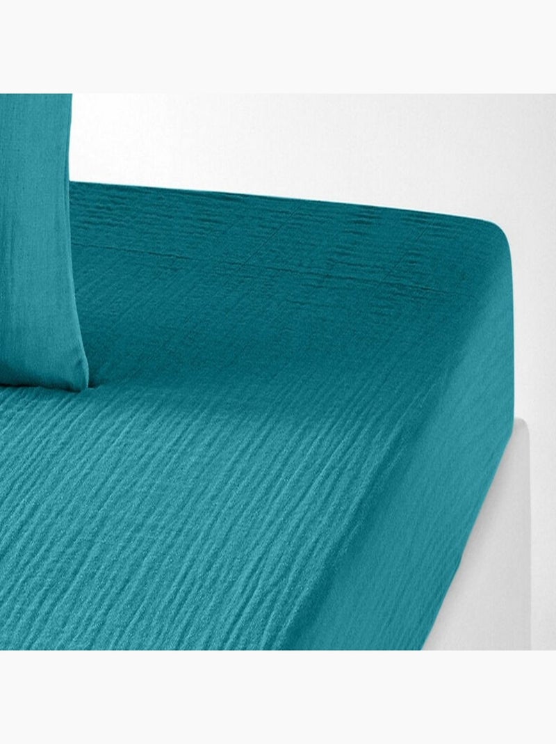 Drap housse gaze de coton uni Harmonieux Bleu - Kiabi