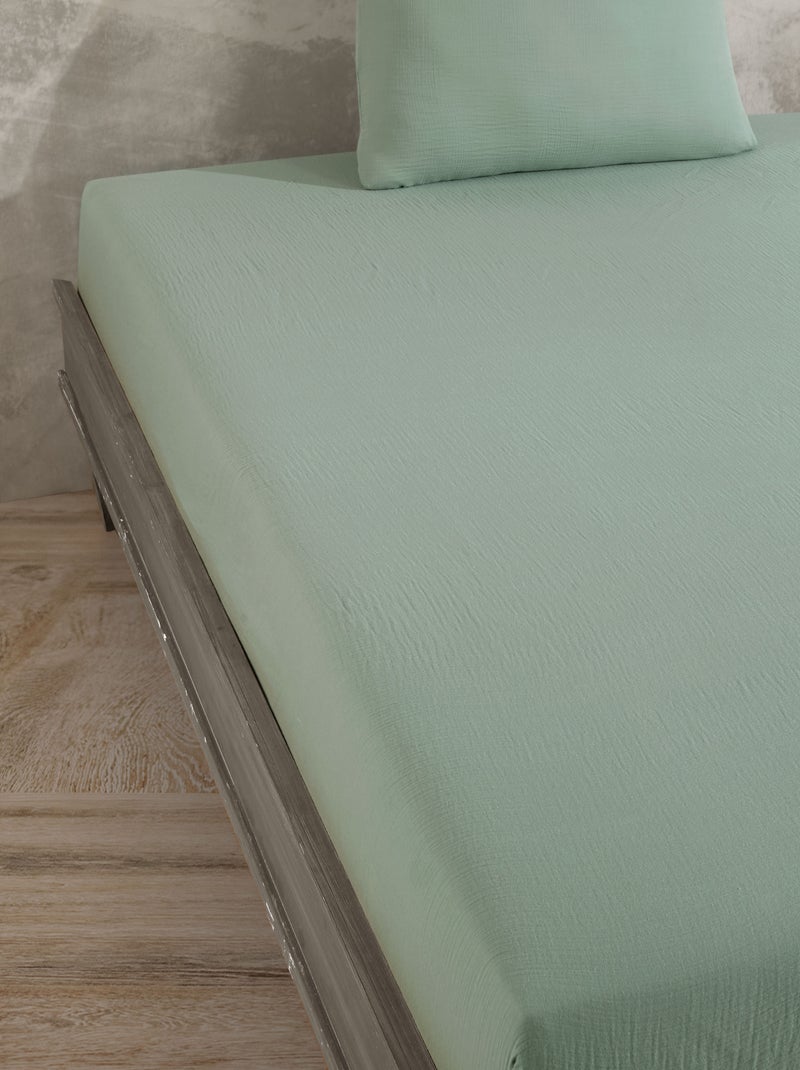 Drap housse gaze de coton Vert d'eau - Kiabi