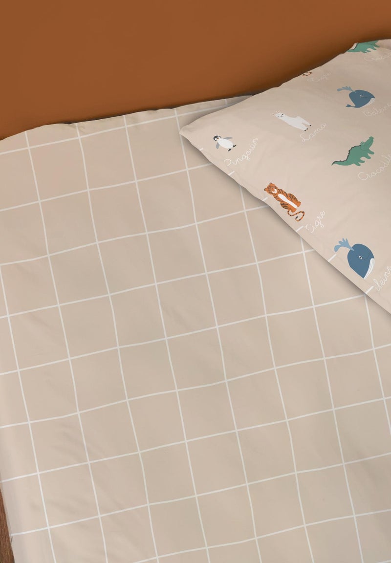 Drap-housse imprimé 100% coton, ANIMAUX DU MONDE Beige - Kiabi