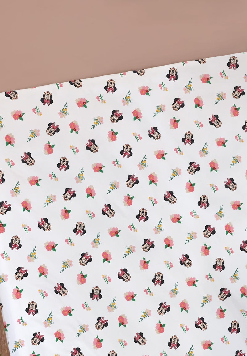 Drap-housse imprimé 100% coton, DISNEY HOME MINNIE FLOWER Blanc - Kiabi