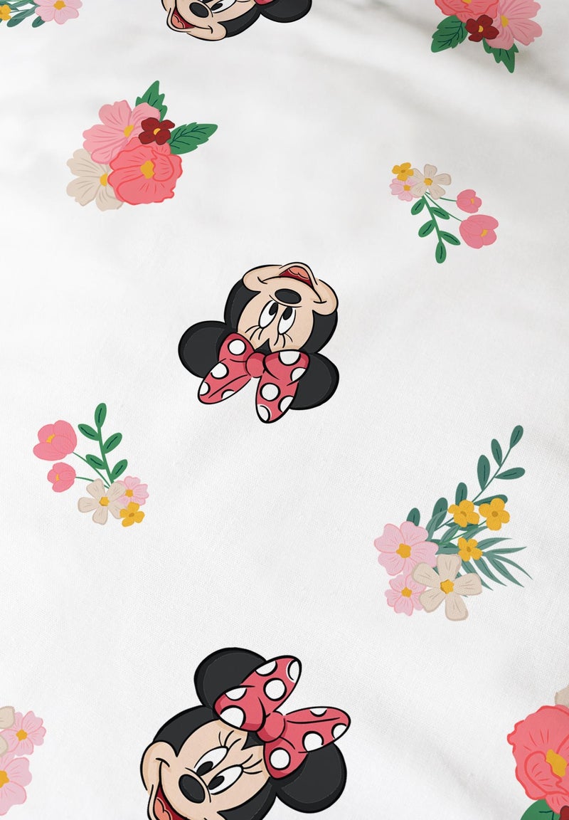 Drap-housse imprimé 100% coton, DISNEY HOME MINNIE FLOWER Blanc - Kiabi