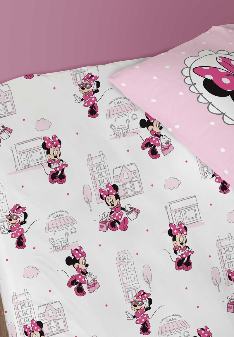 Drap-housse imprimé 100% coton, DISNEY HOME MINNIE SHOPPING Blanc - Kiabi