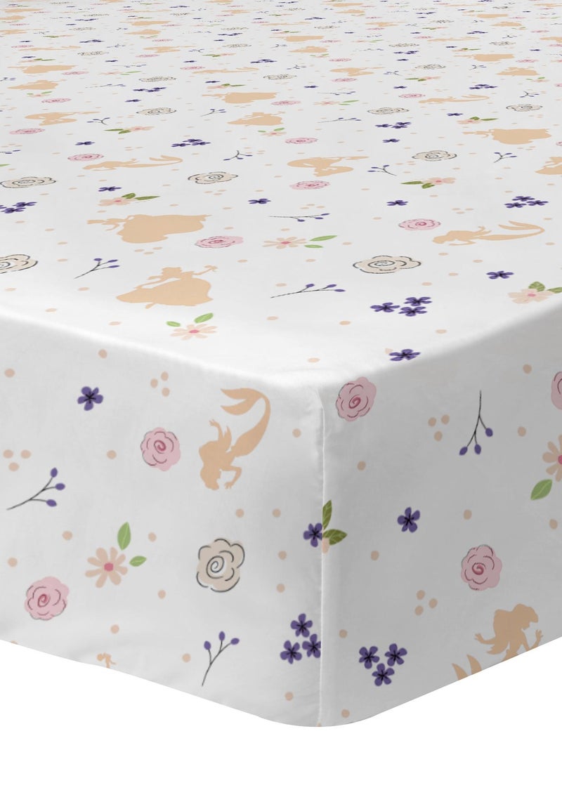 Drap housse imprimé 100% coton, DISNEY HOME PRINCESSE BAL Blanc - Kiabi