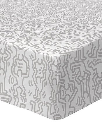 Drap-housse imprimé 100% coton, KEITH HARING RED LOVE