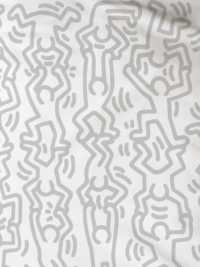 Drap-housse imprimé 100% coton, KEITH HARING RED LOVE Blanc Gris - Kiabi