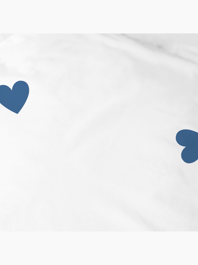 Drap-housse imprimé 100% coton, pluie de coeurs Blanc Bleu - Kiabi