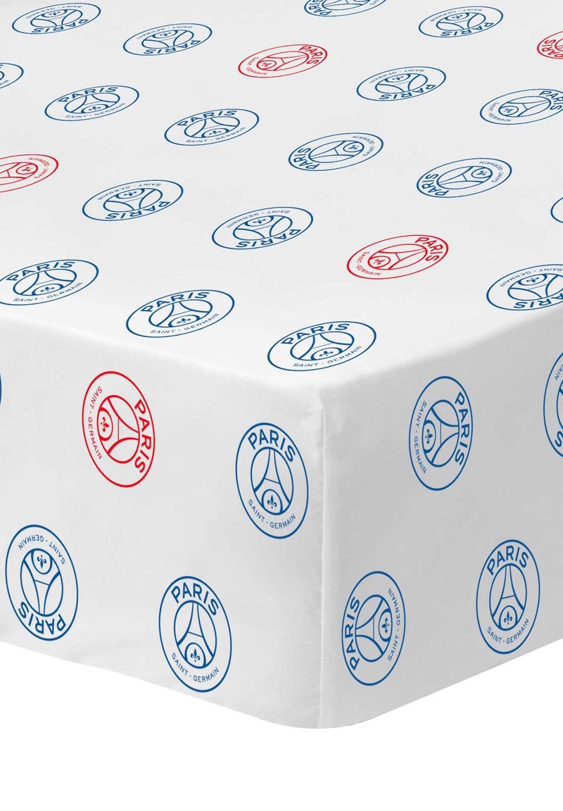 Drap-housse imprimé 100% coton, PSG CLASSIC Blanc - Kiabi