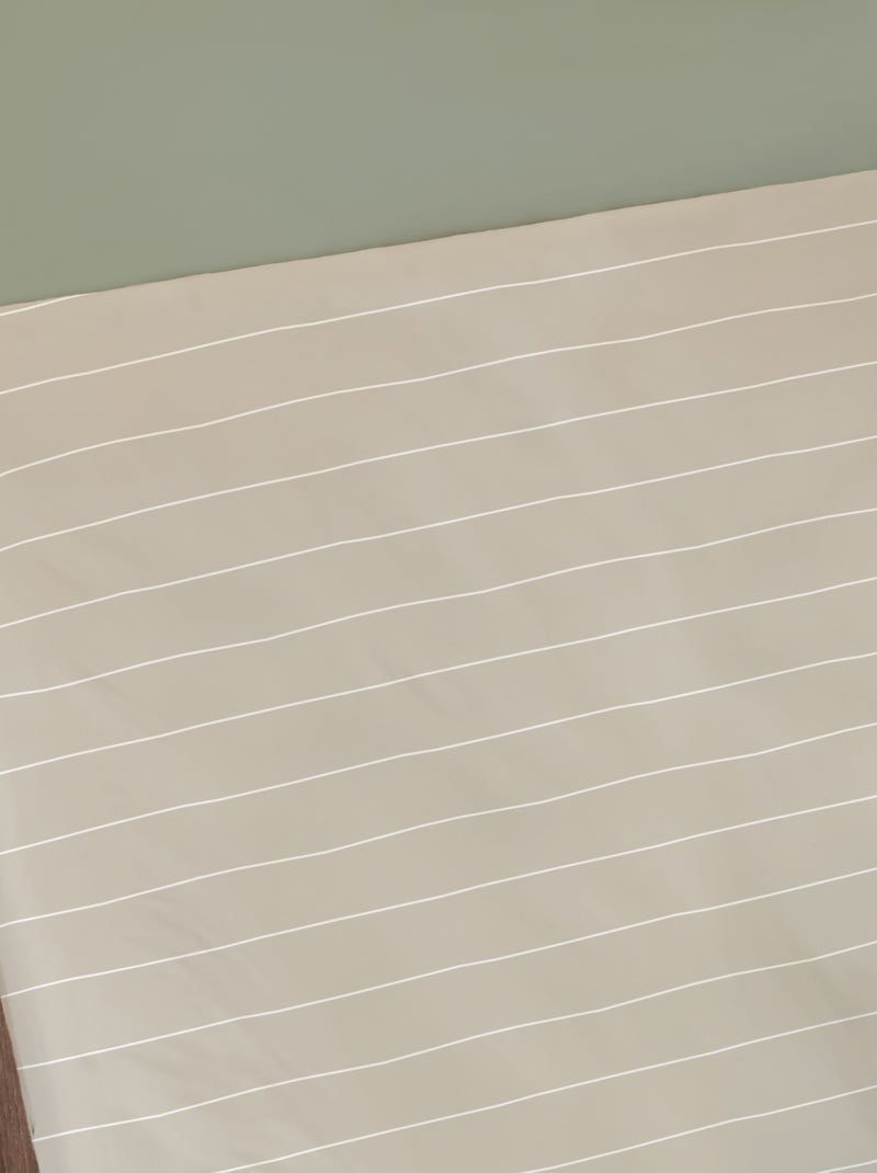 Drap-housse imprimé 100% coton, STRIPES Grège - Kiabi