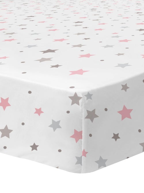 Drap-housse imprimé 100% coton, SWEET DREAMS PINK - Kiabi