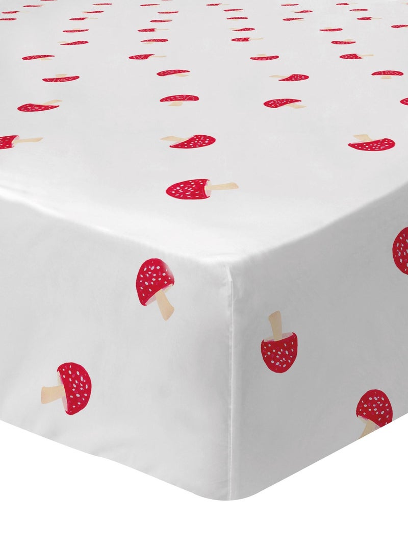 Drap-housse imprimé 100% coton, WEE BLUE BELL FAUNE ET FLORE JARDIN SECRET Blanc Rouge - Kiabi