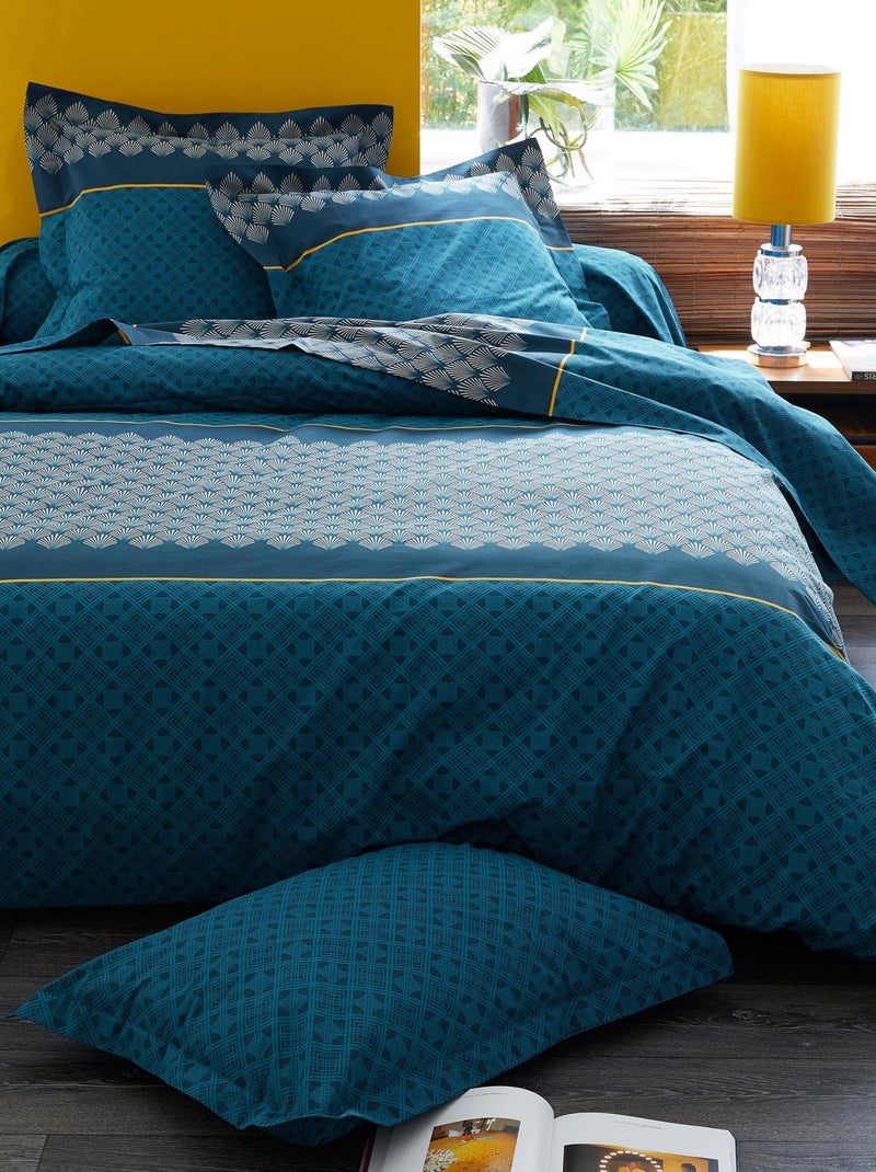 Drap housse imprimé coton TALISMAN Bonnet de 30 cm Bleu pétrole - Kiabi