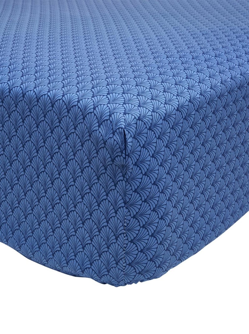 Drap housse imprimé en viscose de bambou, CAMILLE Bleu marine - Kiabi
