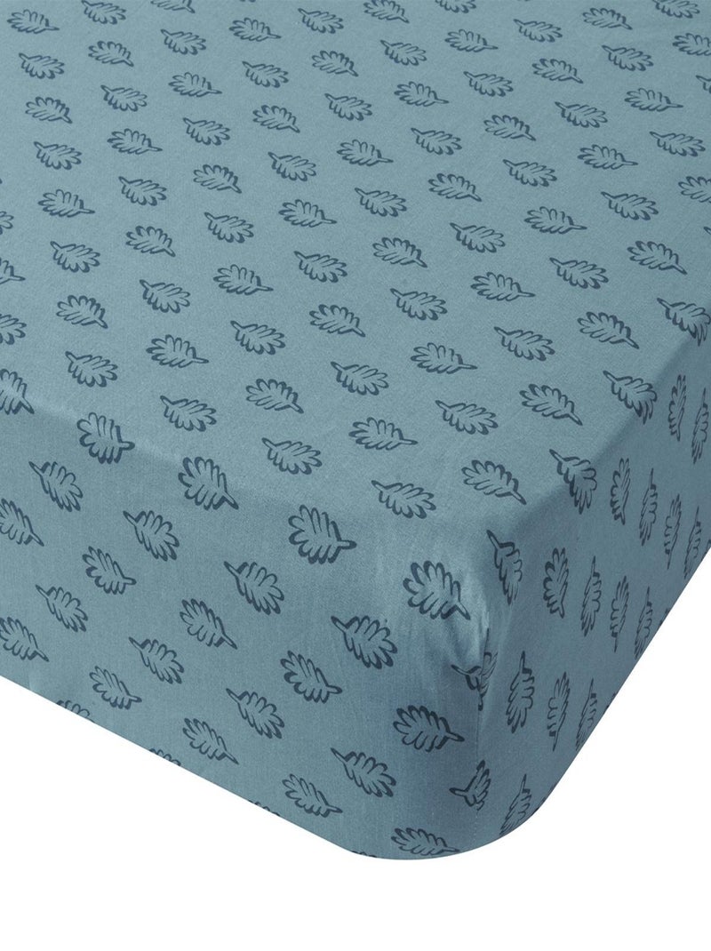 Drap housse imprimé en viscose de bambou, IRIS Bleu canard - Kiabi