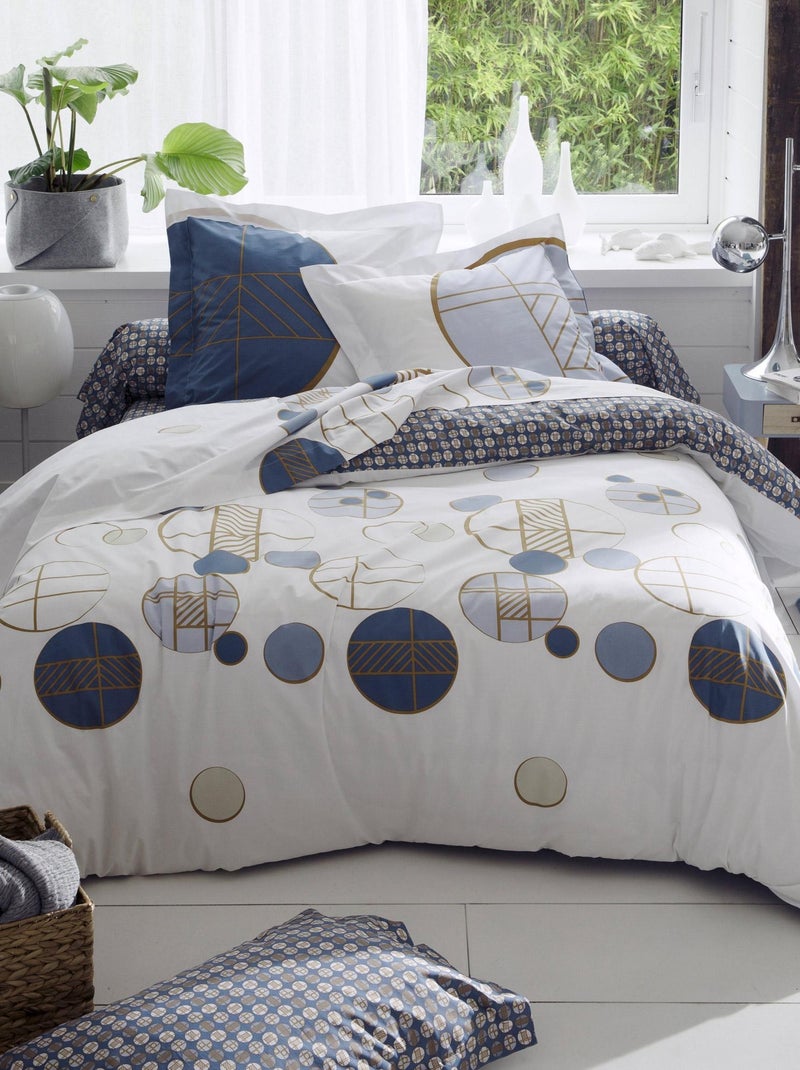 Drap housse imprimé percale de coton ROMEO Bonnet de 40 cm Bleu azur - Kiabi