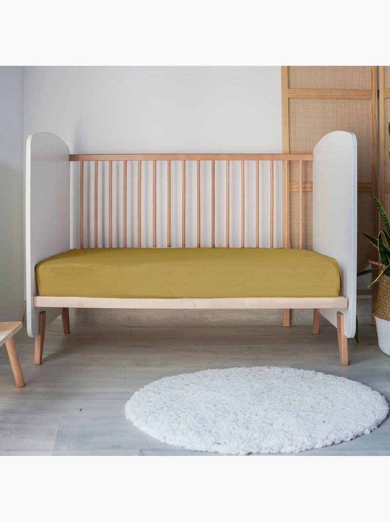Drap-housse jersey bébé 100% coton Jaune moutarde - Kiabi