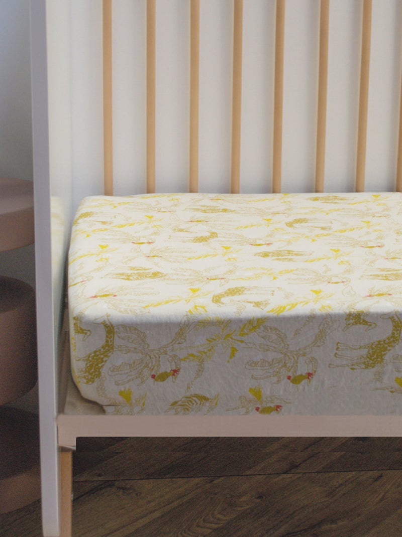 Drap housse Jersey enfant imprimé animaux de la savane Jaune - Kiabi