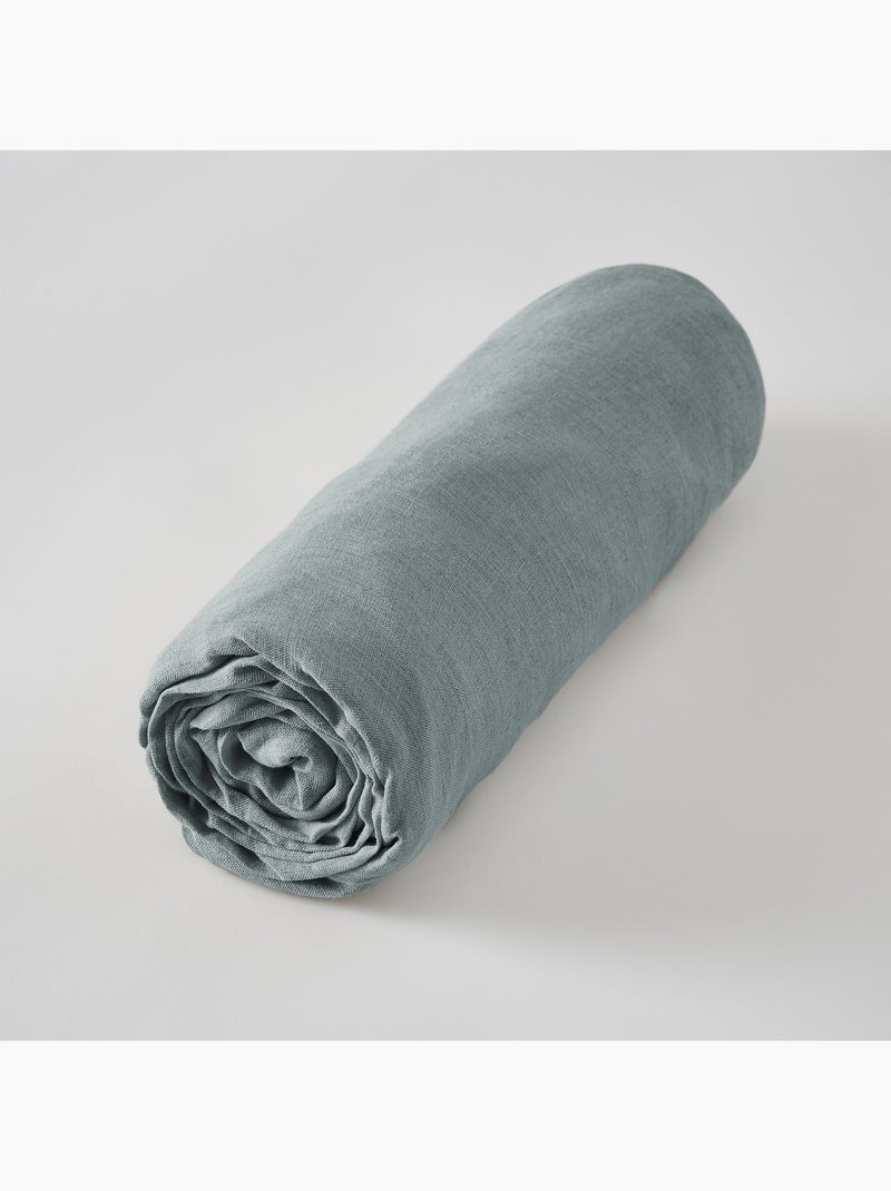 Drap Housse – Lin Lavé Français Luxe - Bonnet 30 cm - Soline Bleu - Kiabi