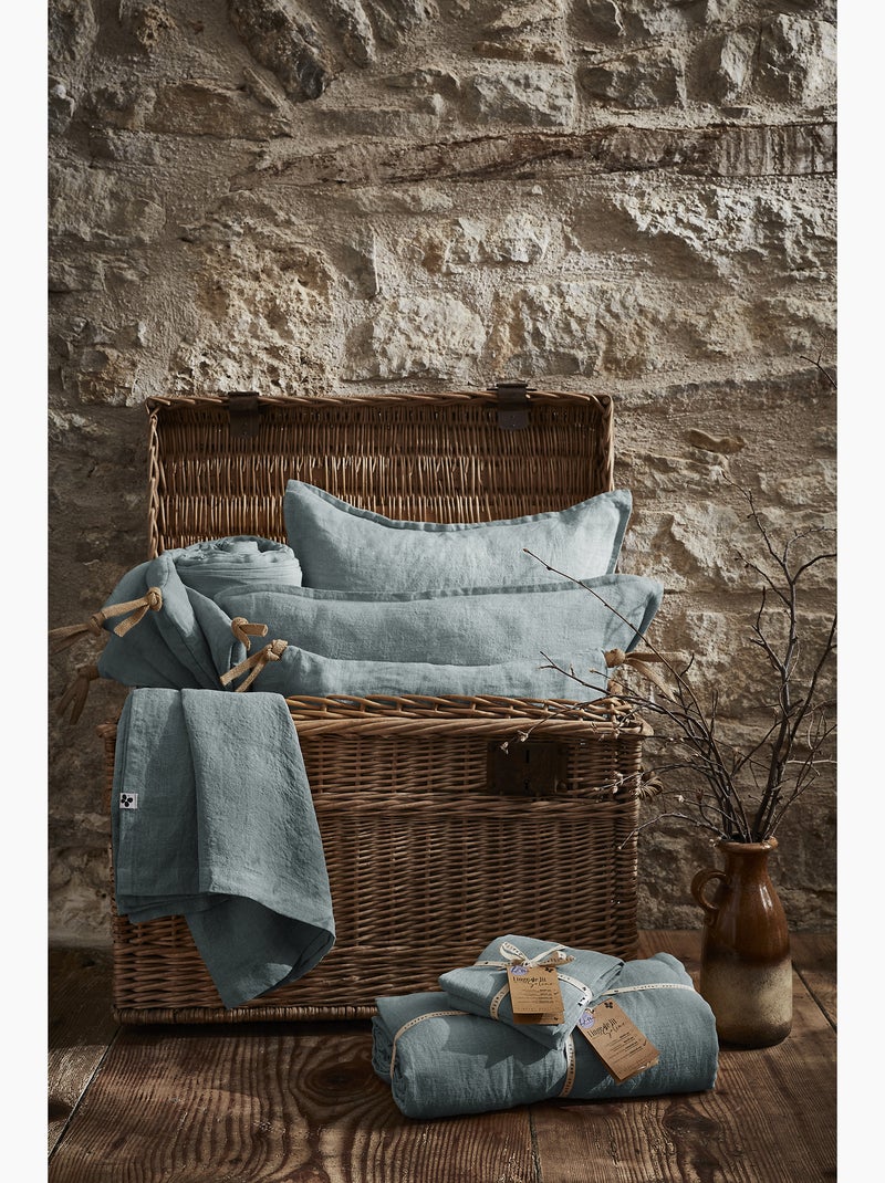 Drap Housse – Lin Lavé Français Luxe - Bonnet 30 cm - Soline Bleu - Kiabi