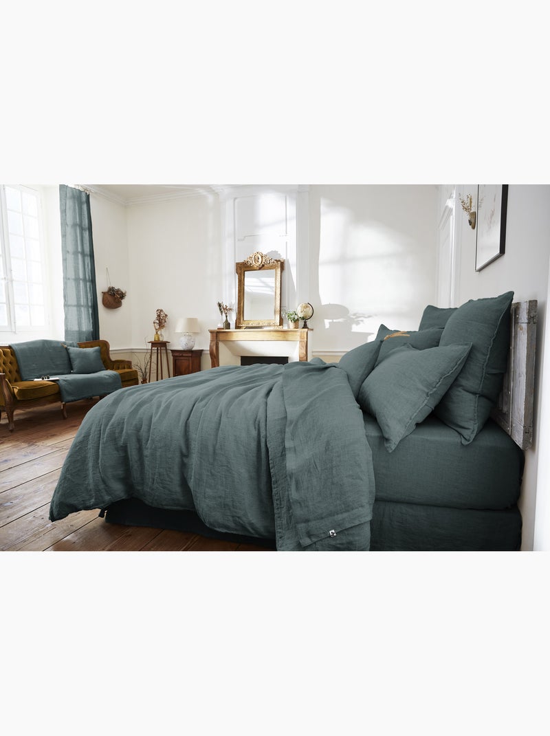 Drap Housse – Lin Lavé Français Luxe - Bonnet 30 cm - Soline Gris foncé - Kiabi