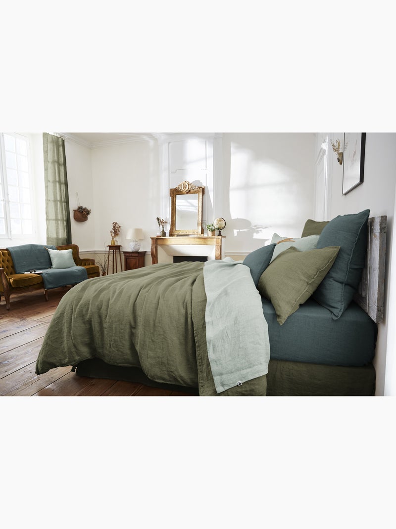 Drap Housse – Lin Lavé Français Luxe - Bonnet 30 cm - Soline Gris foncé - Kiabi