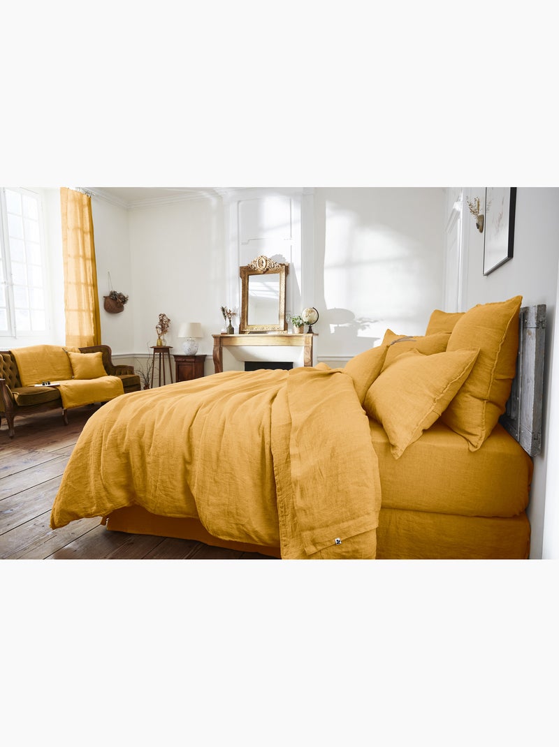 Drap Housse – Lin Lavé Français Luxe - Bonnet 30 cm - Soline Jaune - Kiabi