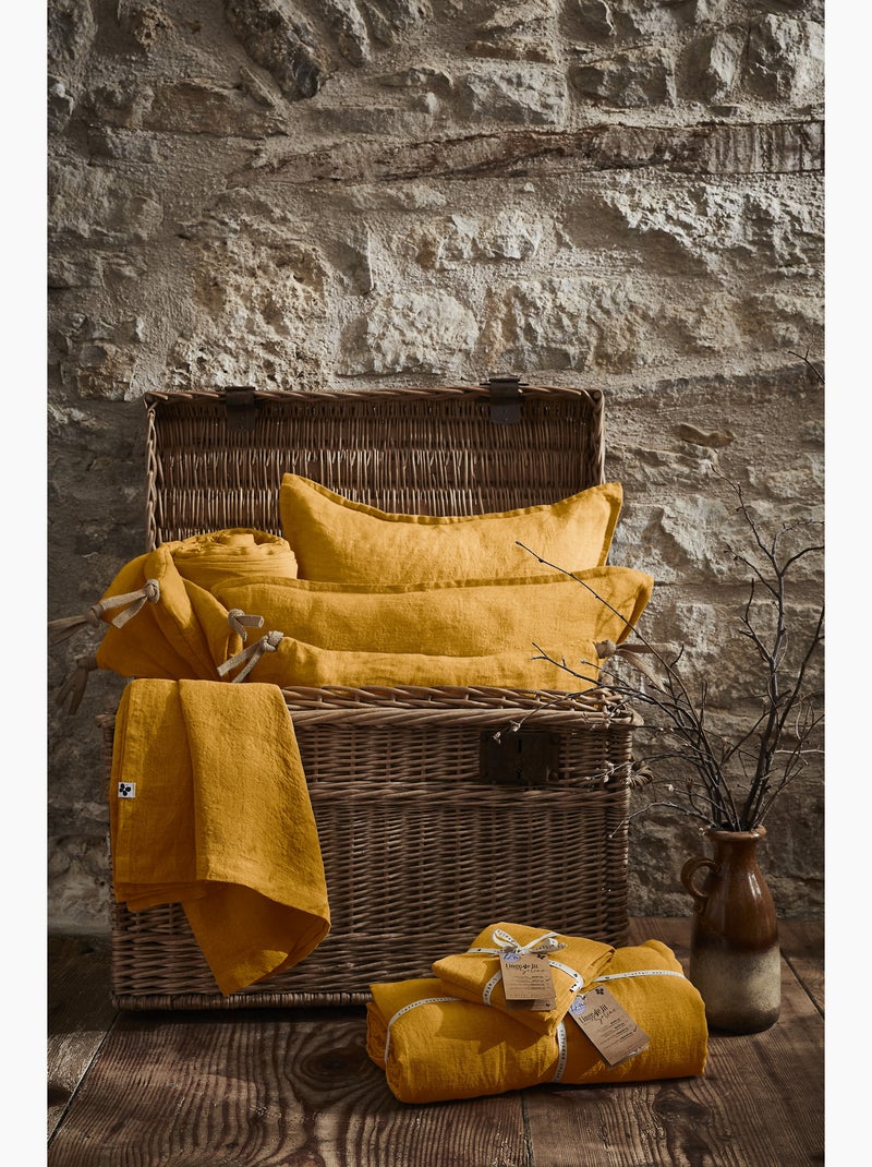 Drap Housse – Lin Lavé Français Luxe - Bonnet 30 cm - Soline Jaune - Kiabi