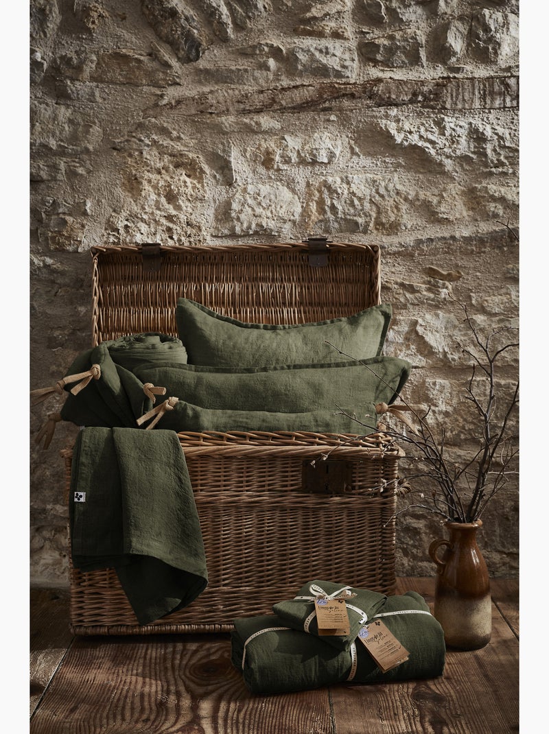 Drap Housse – Lin Lavé Français Luxe - Bonnet 30 cm - Soline Kaki - Kiabi