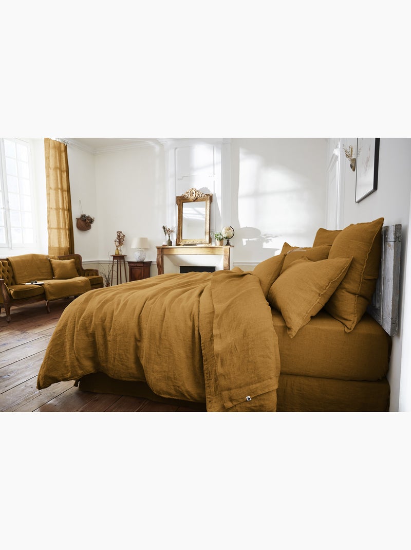 Drap Housse – Lin Lavé Français Luxe - Bonnet 30 cm - Soline Marron - Kiabi