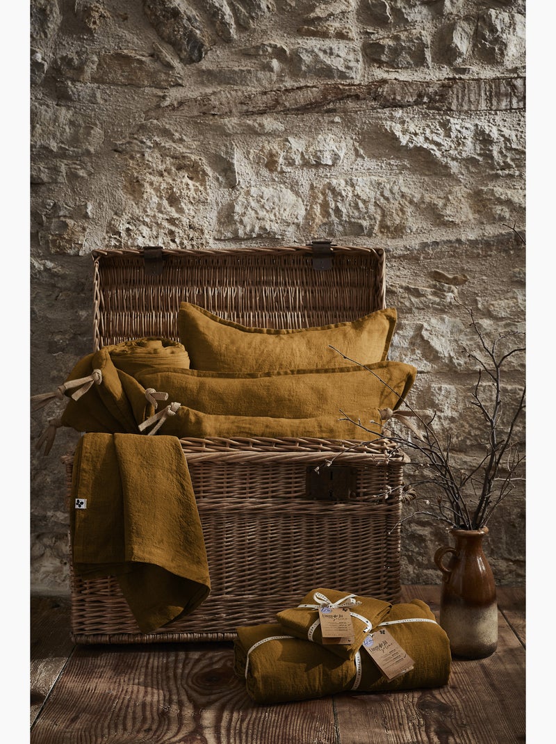 Drap Housse – Lin Lavé Français Luxe - Bonnet 30 cm - Soline Marron - Kiabi