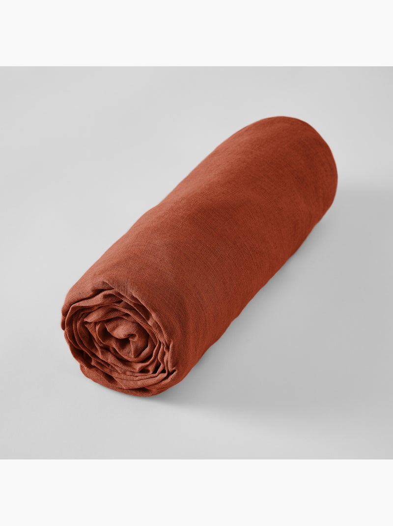 Drap Housse – Lin Lavé Français Luxe - Bonnet 30 cm - Soline Orange - Kiabi
