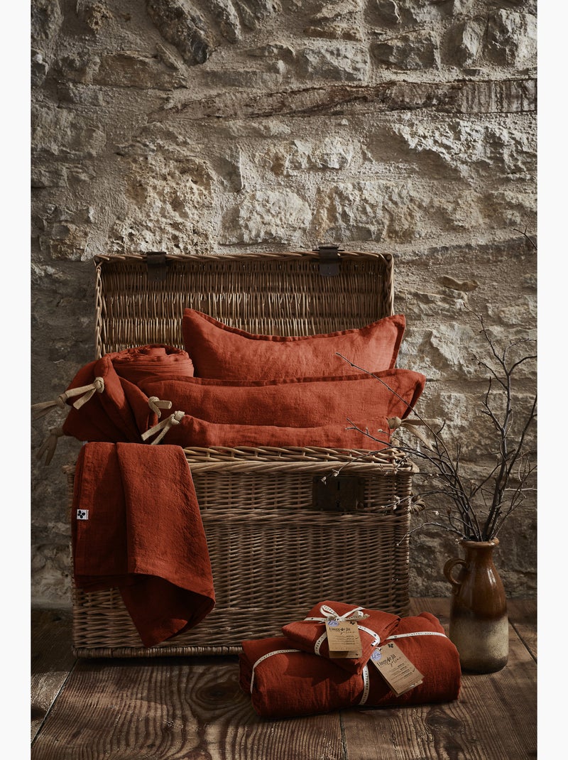 Drap Housse – Lin Lavé Français Luxe - Bonnet 30 cm - Soline Orange - Kiabi