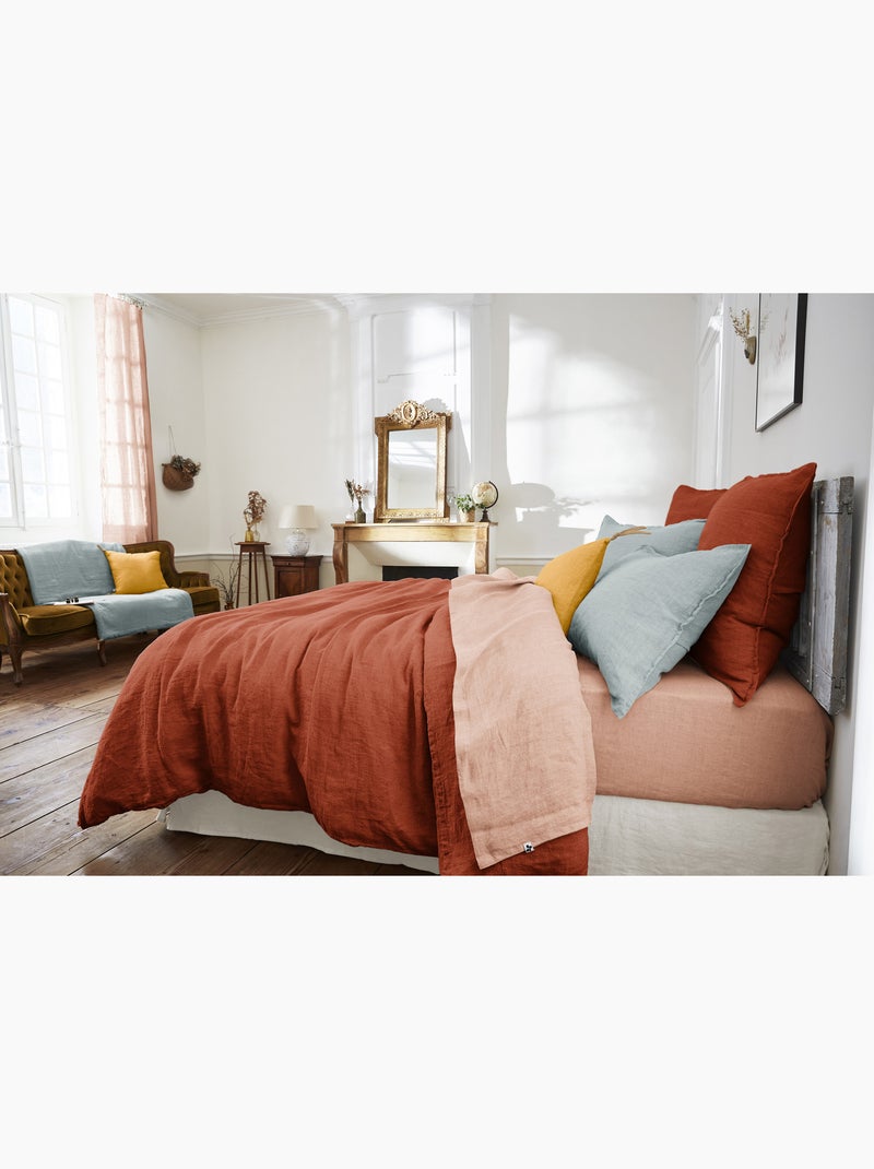 Drap Housse – Lin Lavé Français Luxe - Bonnet 30 cm - Soline Rose - Kiabi