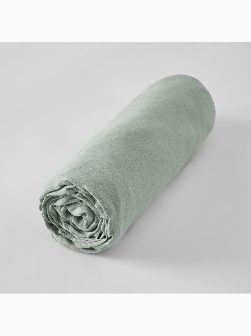 Drap Housse – Lin Lavé Français Luxe - Bonnet 30 cm - Soline Vert eucalyptus - Kiabi