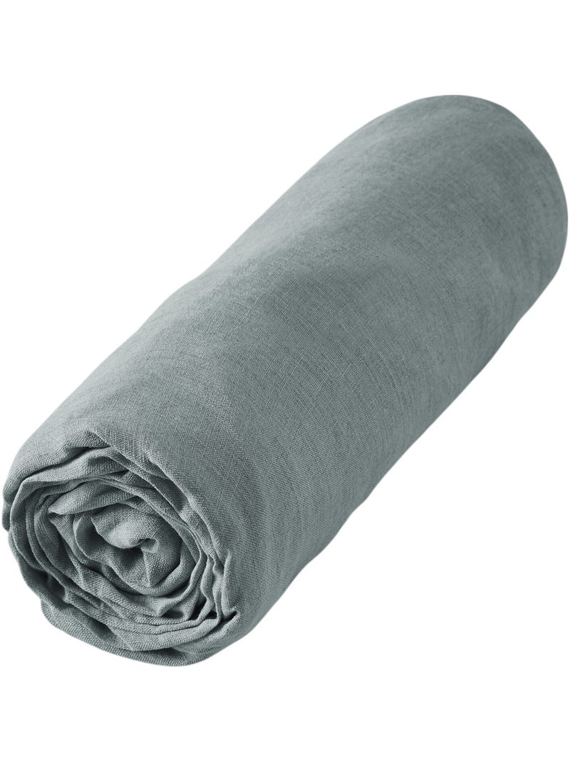 Drap housse lin lave Soline Bleu azur - Kiabi