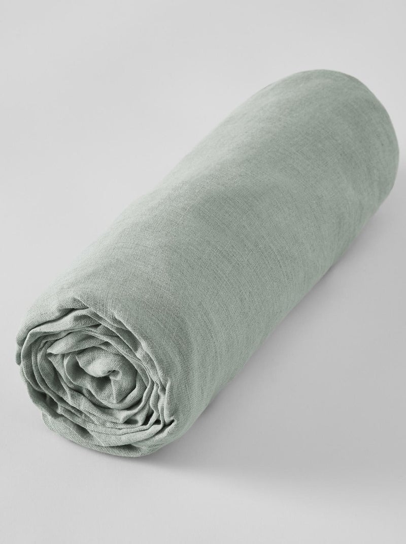 Drap housse lin lave Soline Bleu ciel - Kiabi