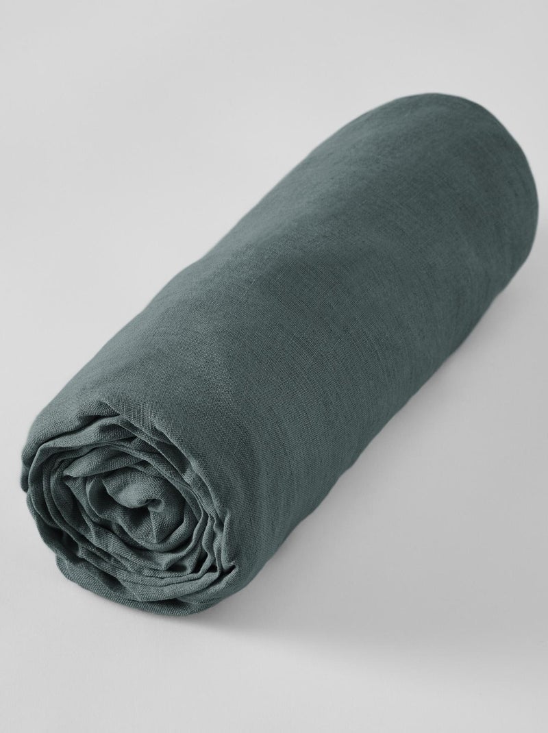 Drap housse lin lave Soline gris anthracite - Kiabi