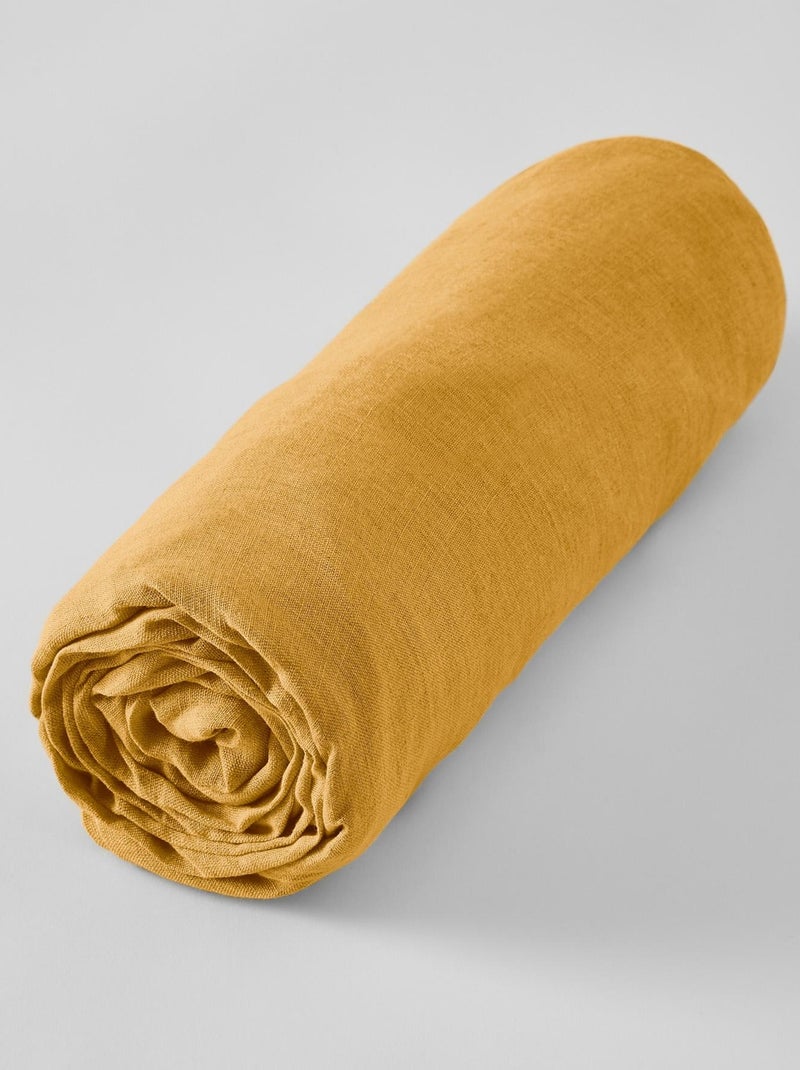 Drap housse lin lave Soline Jaune - Kiabi