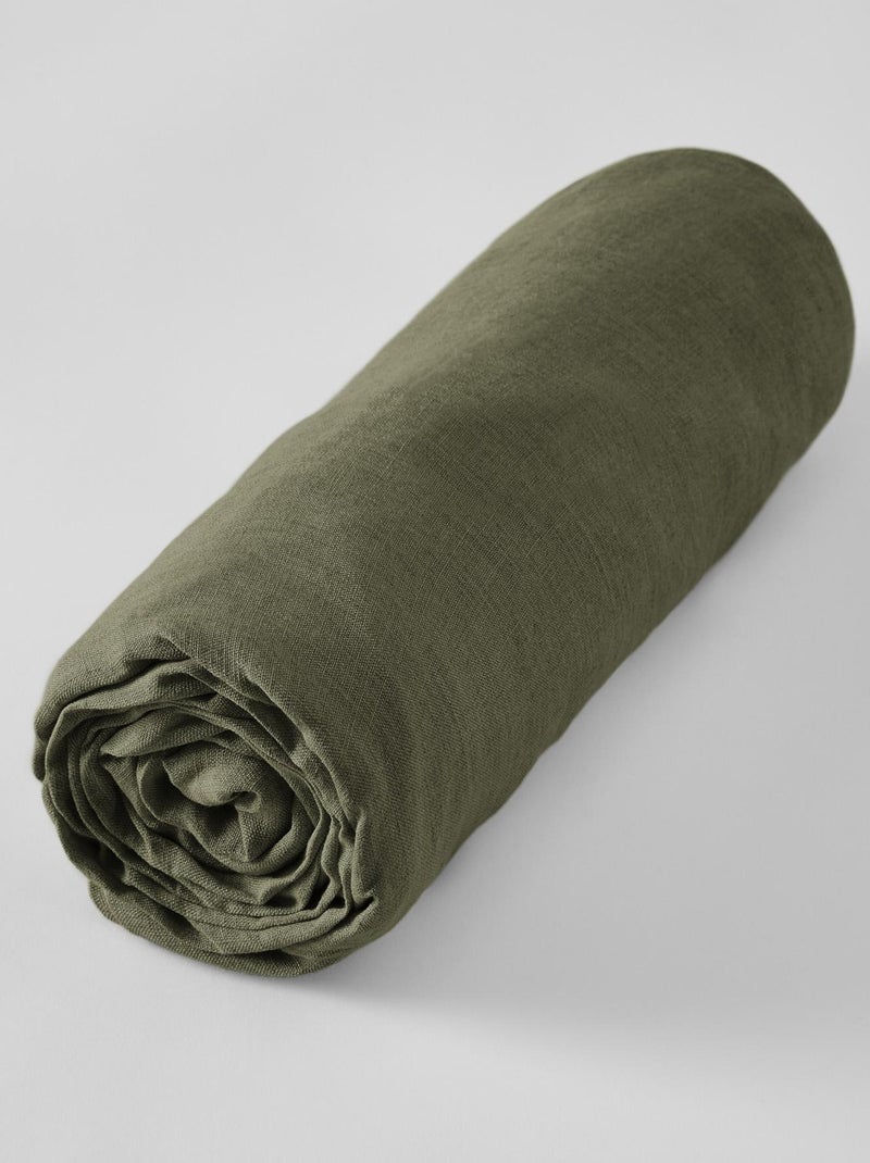 Drap housse lin lave Soline Kaki - Kiabi