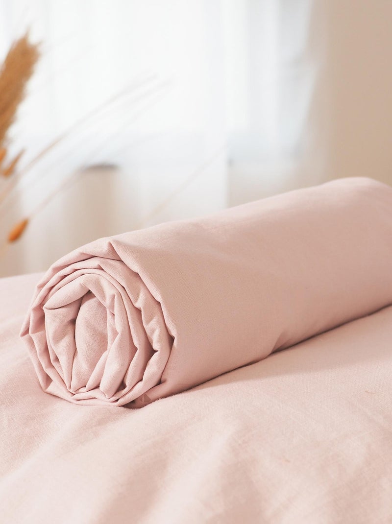 Drap housse LINO coton lavé Beige coquille - Kiabi