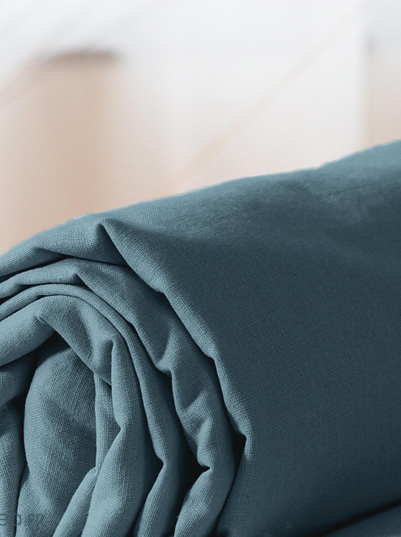 Drap housse LINO coton lavé Bleu marine - Kiabi