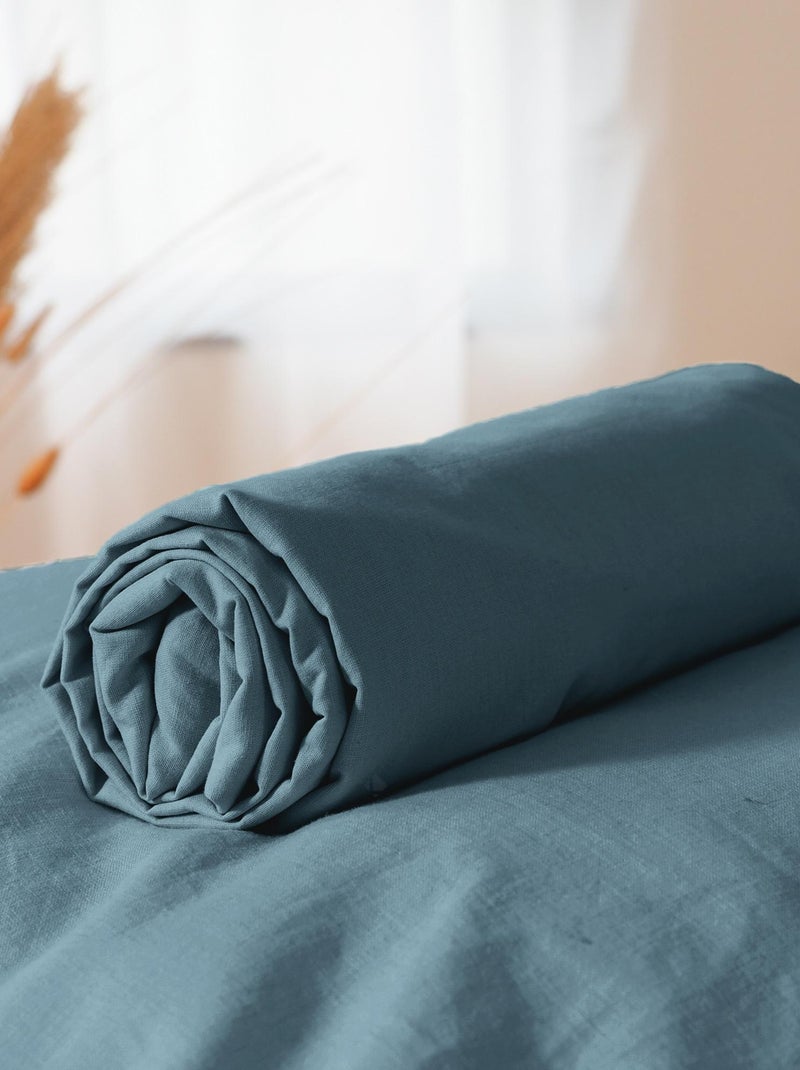 Drap housse LINO coton lavé Bleu marine - Kiabi