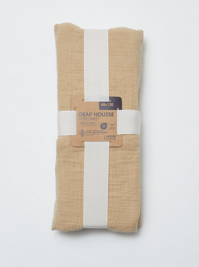 Drap housse lit bébé 60 x 120 cm en double gaze de coton - Kiabi Home Beige - Kiabi