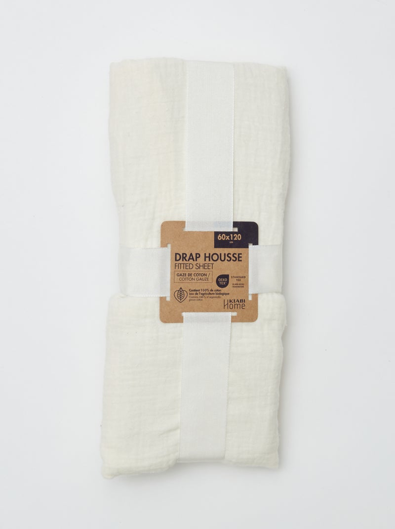 Drap housse lit bébé (60x120 cm) en double gaze de coton - Kiabi Home Ecru - Kiabi
