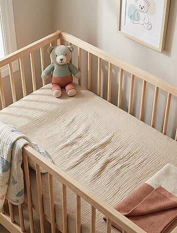 Drap housse lit bébé 70 x 140 cm en double gaze de coton - Kiabi Home