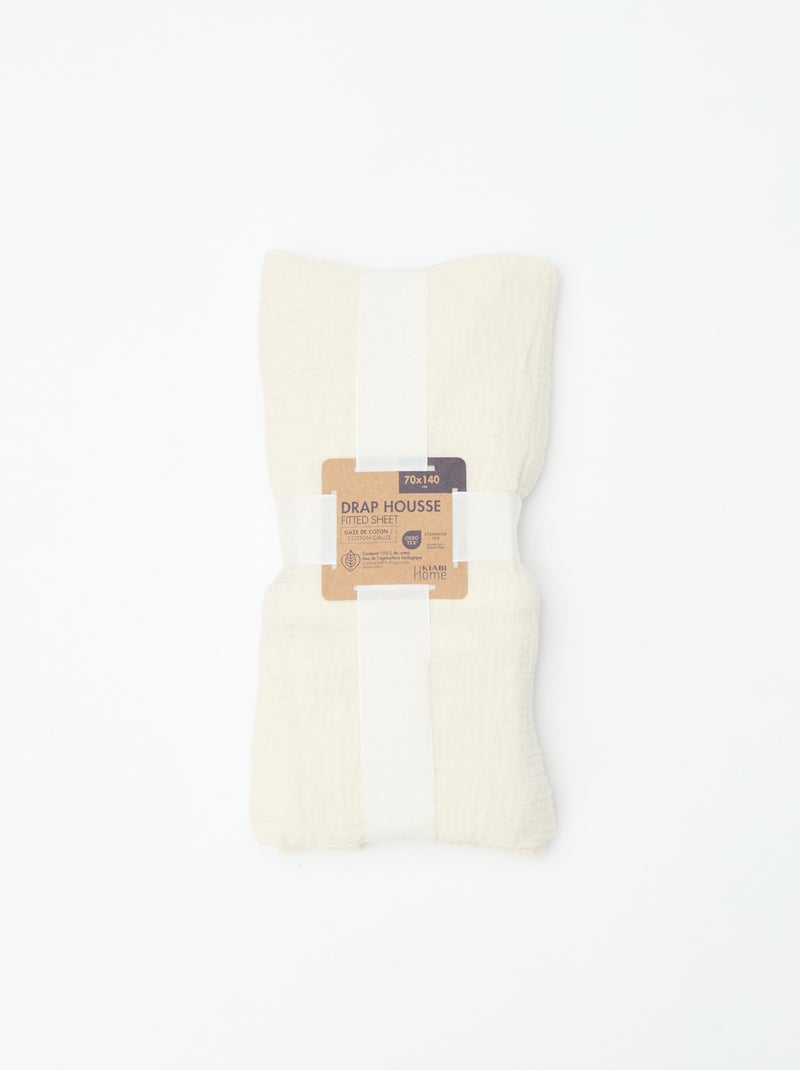 Drap housse lit bébé 70 x 140 en double gaze de coton - Kiabi Home Blanc - Kiabi