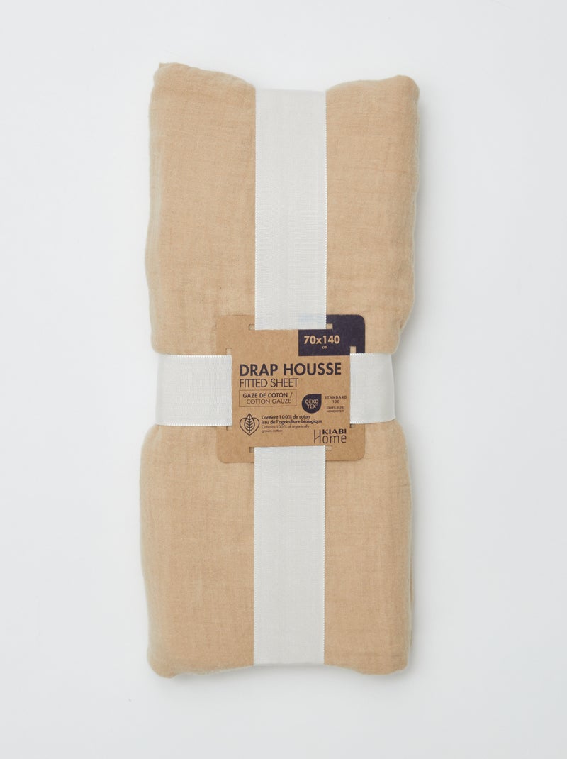 Drap housse lit bébé (70x140) en double gaze de coton - Kiabi Home Beige - Kiabi