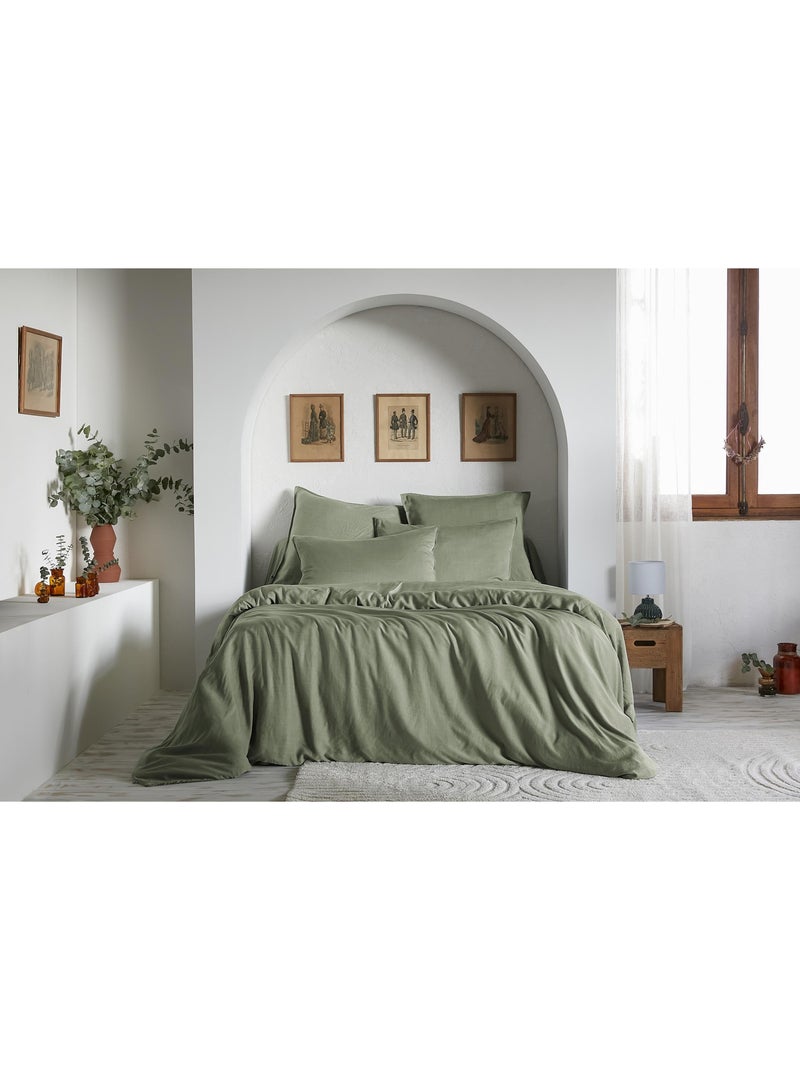 Drap-housse – Lyocell uni LYSANDRE – Bonnet 30 cm Kaki - Kiabi