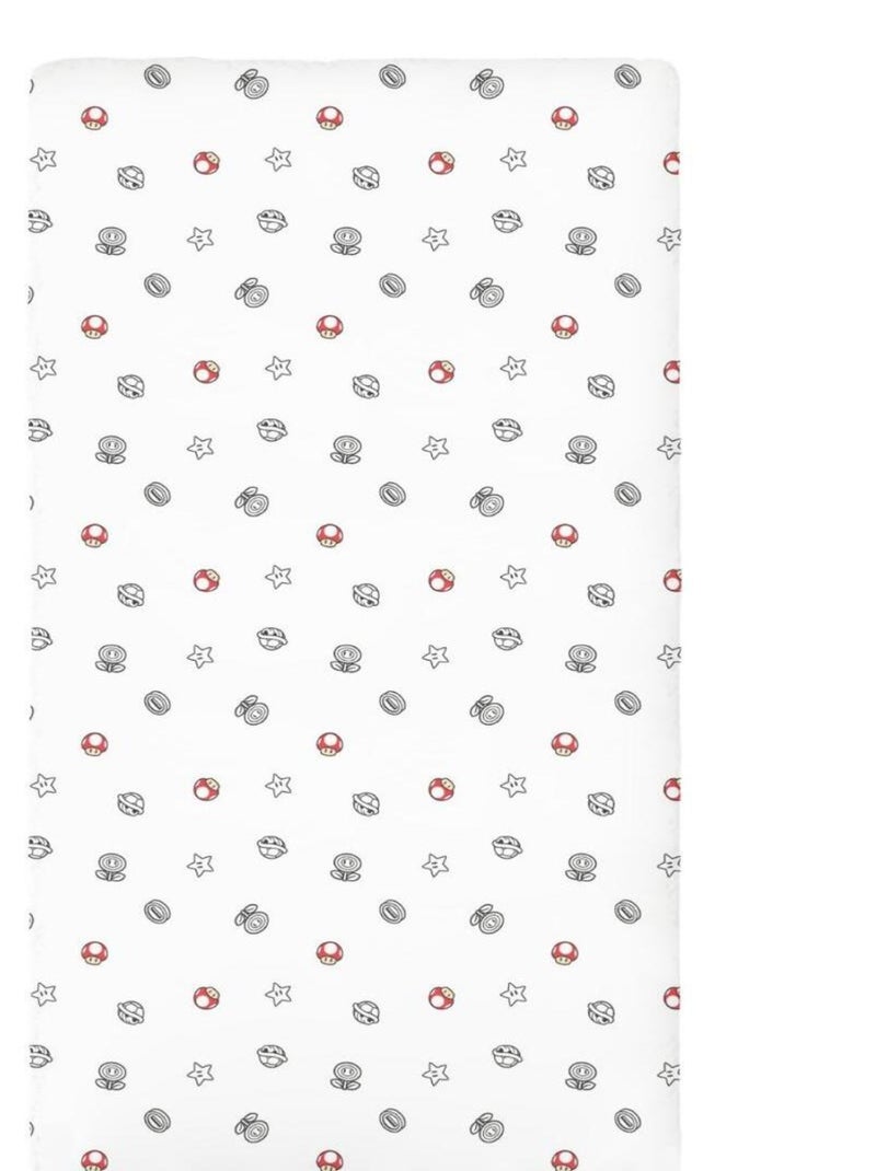 Drap Housse Mario Bros 90x190 cm - 100% Coton - Blanc Blanc - Kiabi